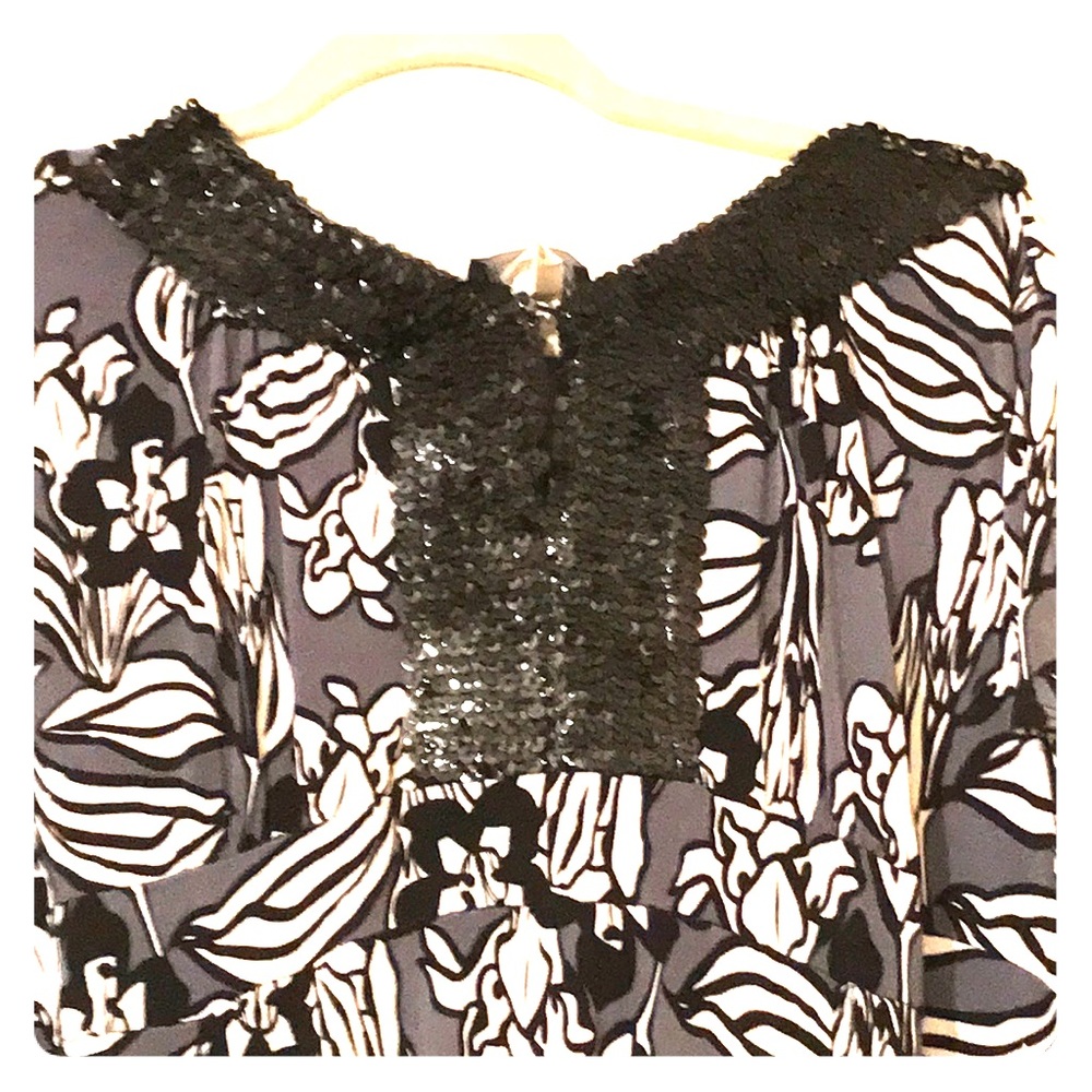 Flowy sequin floral empire waist dress 1X
